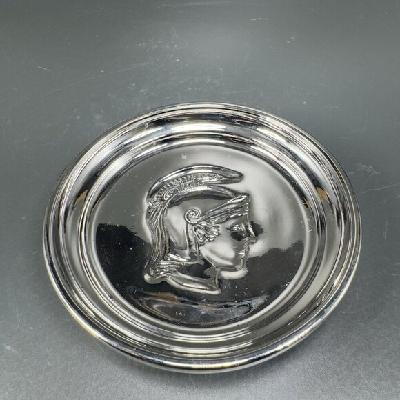 MCM Kimiko Silver Glass Tone Metal Coasters Guardian Crest Barware Set 4 Japan - Picture 5 of 12